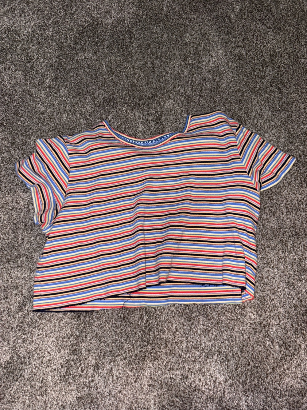 Striped Multi-Color Short Sleeve Crop Top
